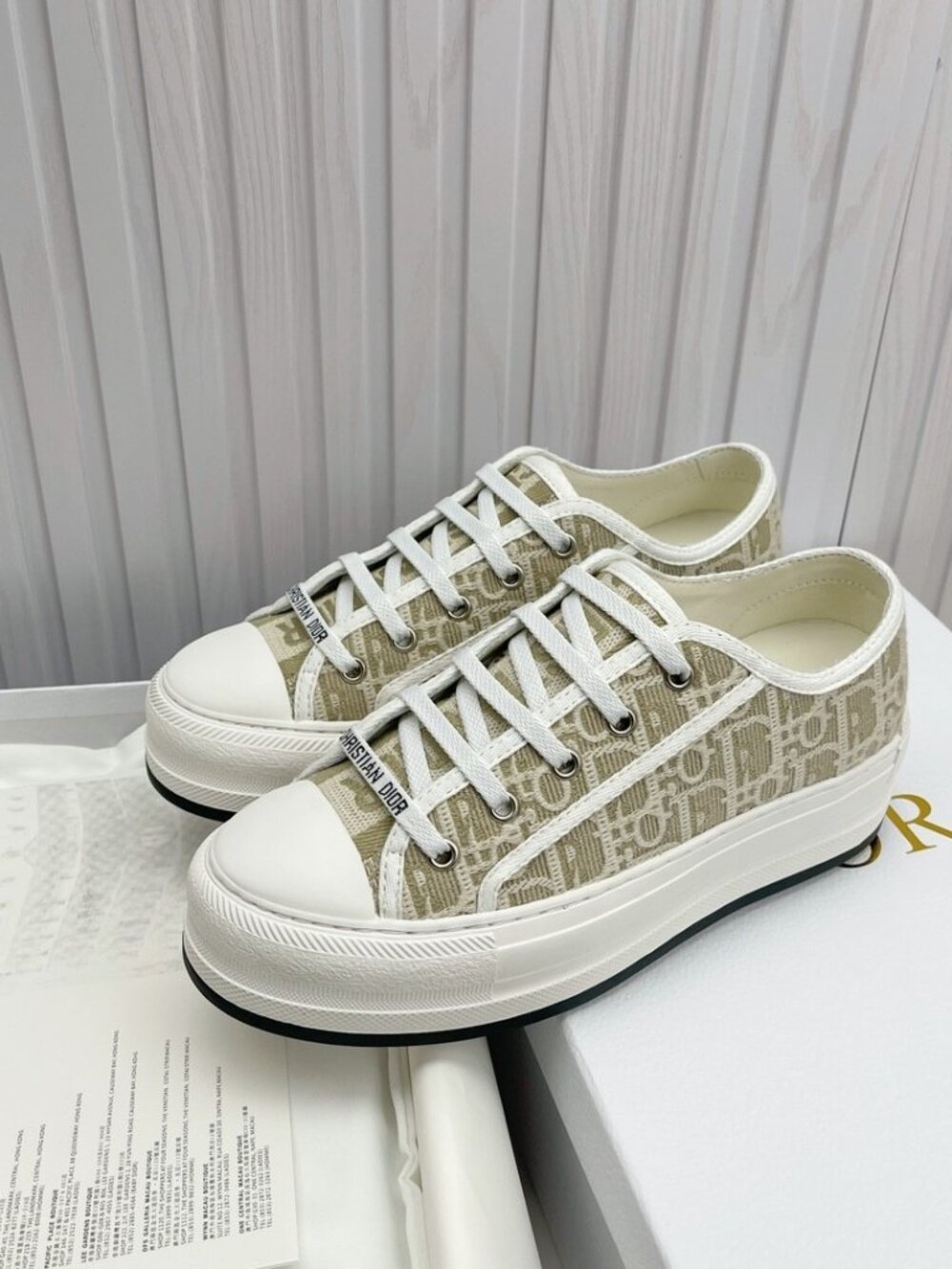 Dior Oblique Logo Woven Canvas Platform Sneakers Vintage Neutral Walking Shoes - Picture 4 of 9